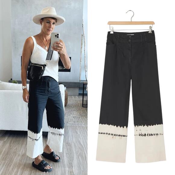 Anthropologie Fatima Wide Leg Pants Dip Dyed Navy Ivory Tie Dye Trousers Size 30 - Picture 1 of 8
